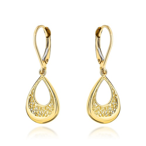 Kolczyki złote wiszące łezki z ażurowym zdobieniem angielskie próba 585