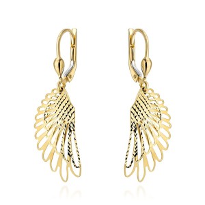 Kolczyki złote skrzydła zdobione diamentowaniem 585