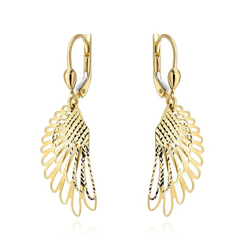 Kolczyki złote skrzydła zdobione diamentowaniem 585