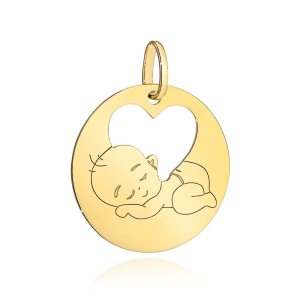 Zawieszka złota kółeczko z sercem i maluszek próba 585