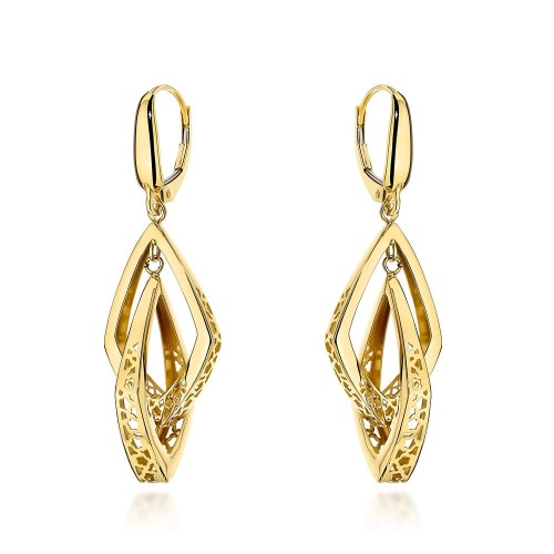 Kolczyki złote podwójne ażurowane romby