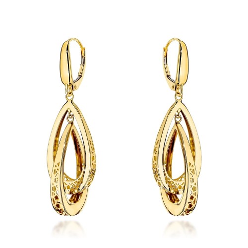 Kolczyki złote podwójne ażurowane łezki