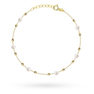 Bransoletka złota z gładkimi kuleczkami i perłami