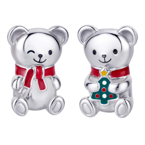 Kolczyki srebrne dla dziewczynki świąteczne Misie pod choinkę