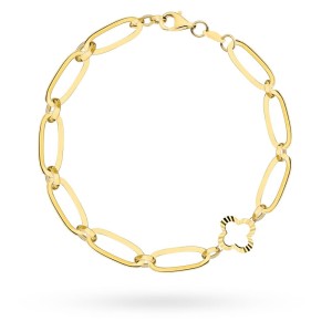 Bransoletka złota długie ogniwa i diamentowana koniczynka 585