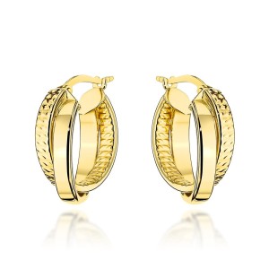 Kolczyki złote podwójne kółka gładkie i diamentowane próba 585