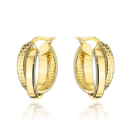 Kolczyki złote podwójne kółka gładkie i diamentowane próba 585