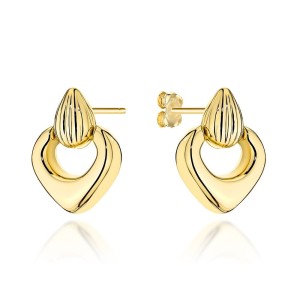 Kolczyki złote żłobiona łezka z wiszącą ruchomą łezką próba 585