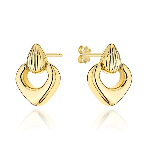 Kolczyki złote żłobiona łezka z wiszącą ruchomą łezką próba 585