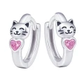 Kolczyki srebrne dla dziewczynki kółka kotki z cyrkonią zatrzask 925