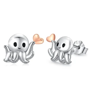 Kolczyki srebrne ośmiornica ośmiorniczki serce 925 sztyft