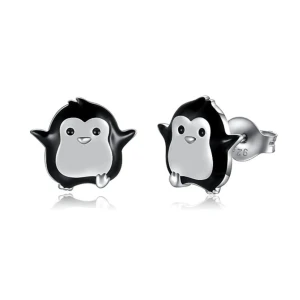 Kolczyki srebrne Pingwin dla dziewczynki sztyft 925