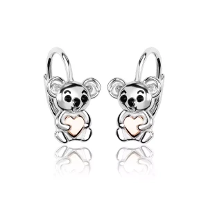 Kolczyki srebrne dla dziewczynki Koala z sercem angielskie 925