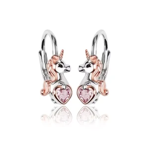 Kolczyki srebrne dla dziewczynki Jednorożce z różową cyrkonią Golden Rose