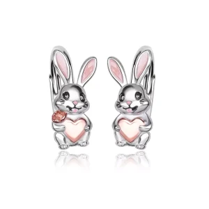 Kolczyki srebrne dla dziewczynki Zajączki z serduszkiem angielskie 925