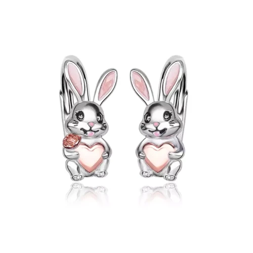 Kolczyki srebrne dla dziewczynki Zajączki z serduszkiem angielskie 925.webp