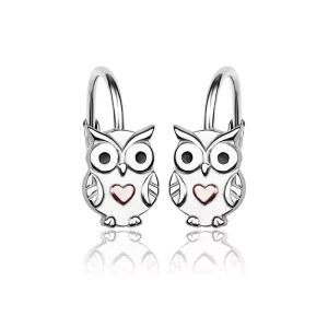 Kolczyki srebrne dla dziewczynki Sowy z serduszkiem angielskie 925