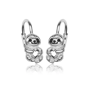 Kolczyki srebrne dla dziewczynki Leniwce z serduszkiem angielskie 925