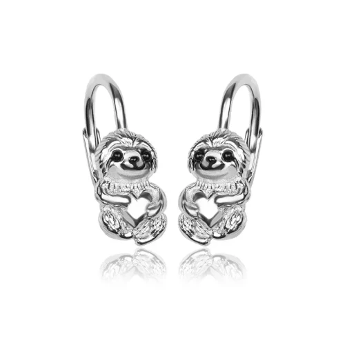 Kolczyki srebrne dla dziewczynki Leniwce z serduszkiem angielskie 925.webp