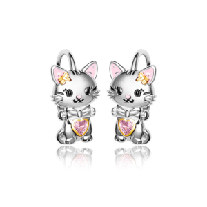 Kolczyki srebrne Kotki z kokardką dla dziewczynki angielskie zapięcie