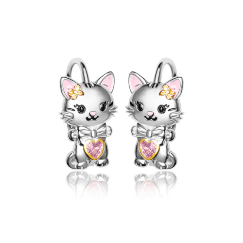 Kolczyki srebrne Kotki z kokardką dla dziewczynki angielskie zapięcie.png