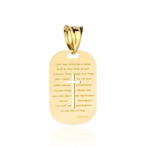 Medalik złoty z krzyżem i modlitwą Ojcze Nasz na blaszce 585