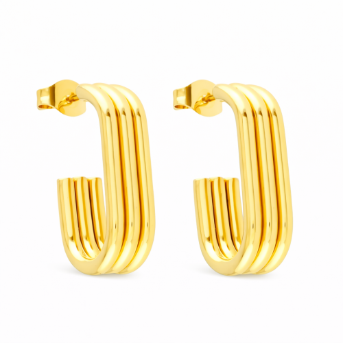 Kolczyki złote potrójne owalne elipsa stal chirurgiczna sztyft