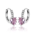 Kolczyki srebrne kółka z serduszkiem różowa cyrkonia 13 mm