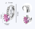 Kolczyki srebrne kółka z serduszkiem różowa cyrkonia 13 mm
