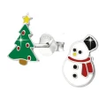 Kolczyki świąteczne dla dziewczynki bałwan i choinka sztyft