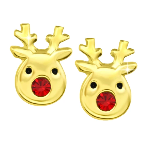 Kolczyki świąteczne dla dziewczynki Renifer srebro pozłacane