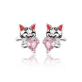 Kolczyki srebrne dla dziewczynki kotki z różową cyrkonią sztyft