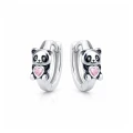 Kolczyki srebrne kółka Panda z serduszkiem dla dziewczynki zatrzask