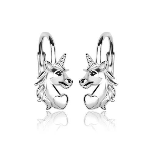 Kolczyki srebrne dla dziewczynki jednorożce gładkie rodowane angielskie