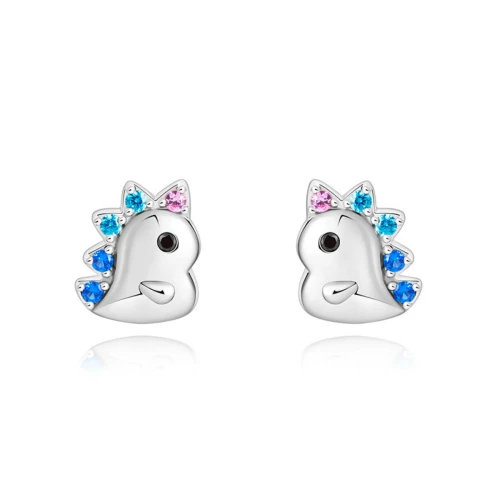 Kolczyki srebrne dla dziewczynki dinozaury z cyrkoniami sztyft