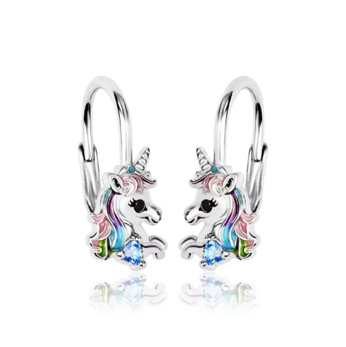 Kolczyki srebrne dla dzieci Jednorożce z cyrkoniami angielskie