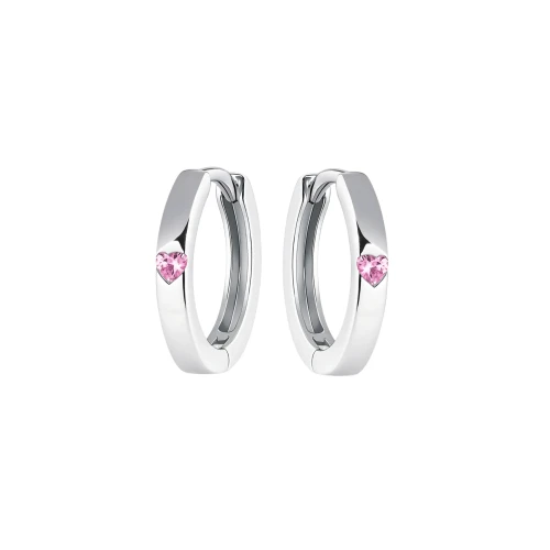 Kolczyki srebrne kółeczka z różową cyrkonią zatrzask