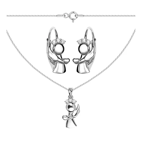 Komplet biżuterii srebrnej Anioł kolczyki i zawieszka rodowany 925