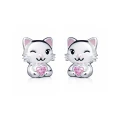 Kolczyki srebrne dla dziewczynki kotki z serduszkiem rodowane sztyft