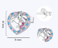 Kolczyki srebrne dla dziewczynki jednorożce w sercu z cyrkoniami sztyft
