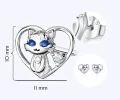 Kolczyki srebrne dla dziewczynki Kotki w sercu rodowane sztyft 925