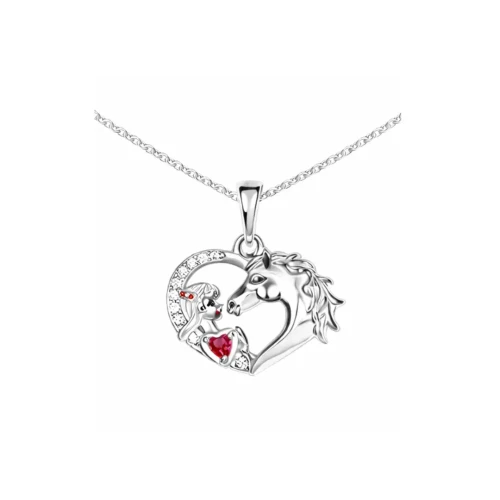 Srebrna zawieszka dziewczynka i konik w sercu rodowana