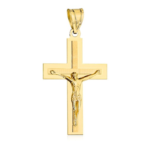Krzyżyk złoty z Jezusem i satynowym zdobieniem