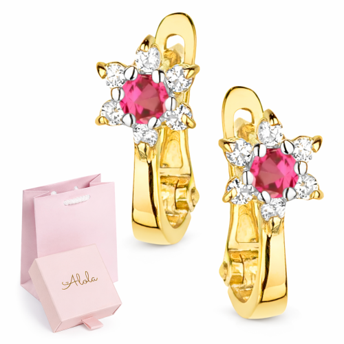 Kolczyki złote 585 dla dziewczynki kwiatki angielskie/ chrzest/ roczek/komunia