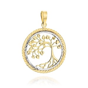 Zawieszka złota drzewko szczęścia w dwóch kolorach złota i plecionej oprawie