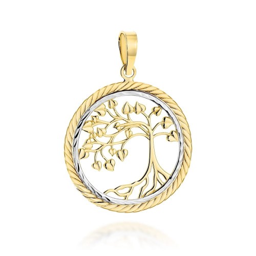 Zawieszka złota drzewko szczęścia w dwóch kolorach złota i plecionej oprawie