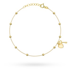 Bransoletka złota z gładkimi kulkami i serce z kluczykiem