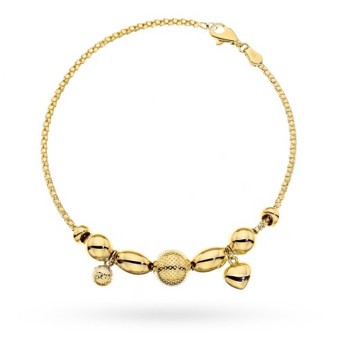 Bransoletka złota z kulkami i sercem zdobiona diamentowaniem