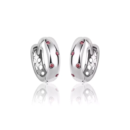 Kolczyki srebrne kółka rubinowe cyrkonie dla dziewczynki zatrzask rodowane
