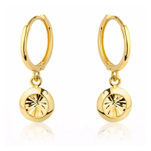 Kolczyki złote wiszące kółko z diamentowaniem